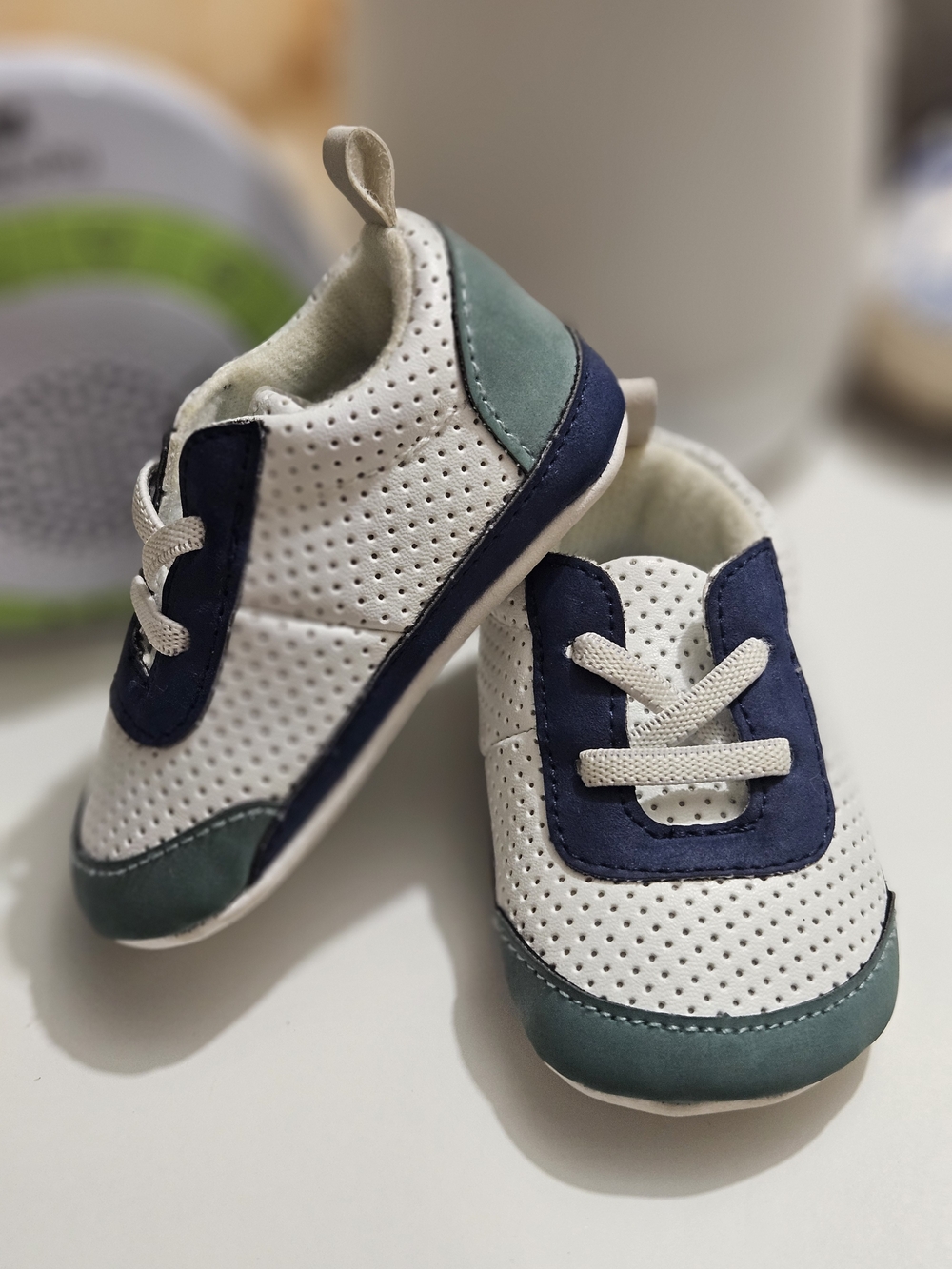 Carter's White Sneakers with Navy and Teal Accents